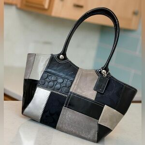 Coach Black and Gray Patchwork Tote